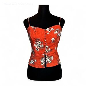 MISS ME Floral Orange Corset Top With Adjustable Staraps Side Zipper L, NWOT
